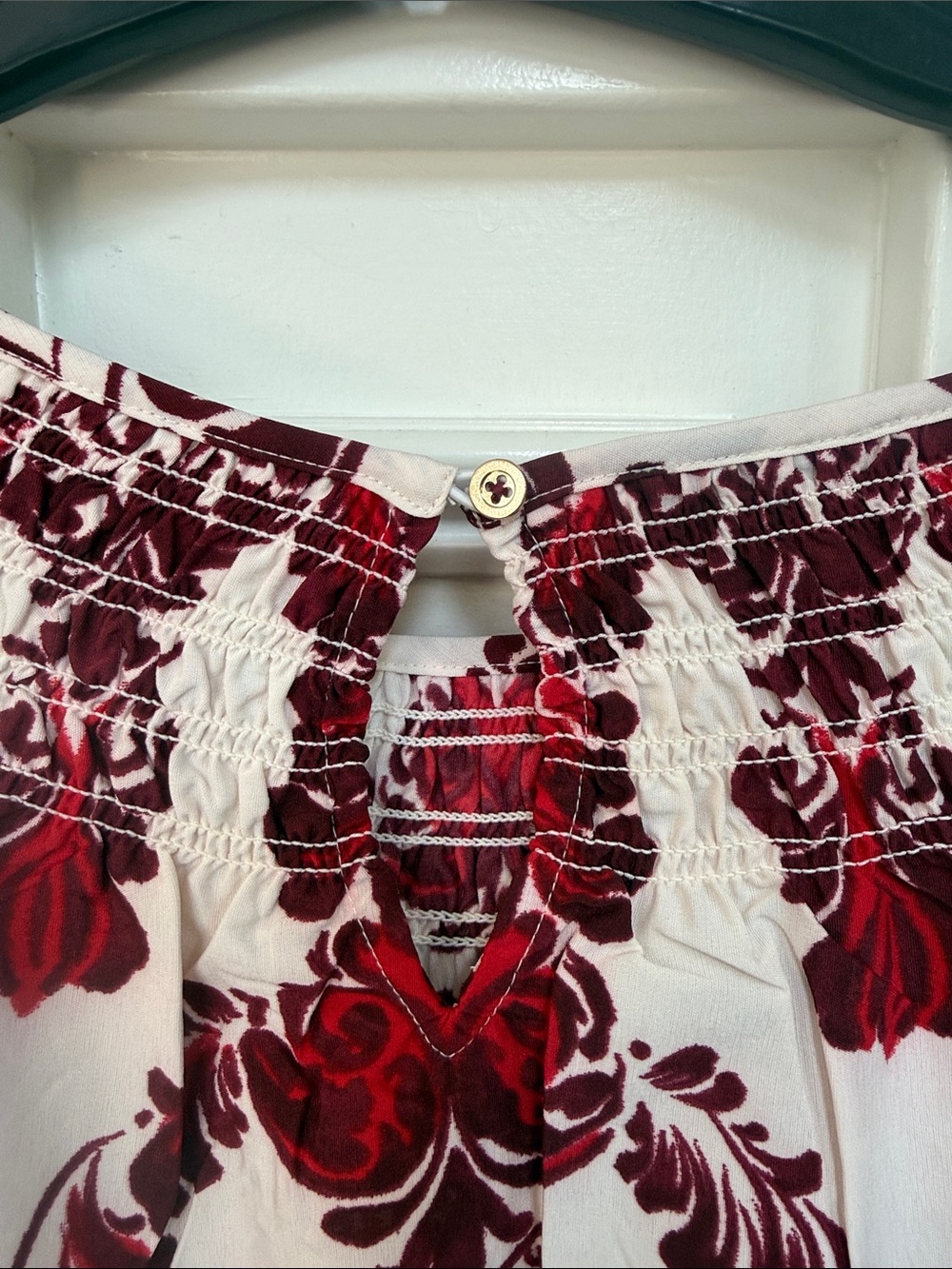 Talbots NWOT Red Pink Purple Floral Print Peasant Top M - Picture 8 of 9
